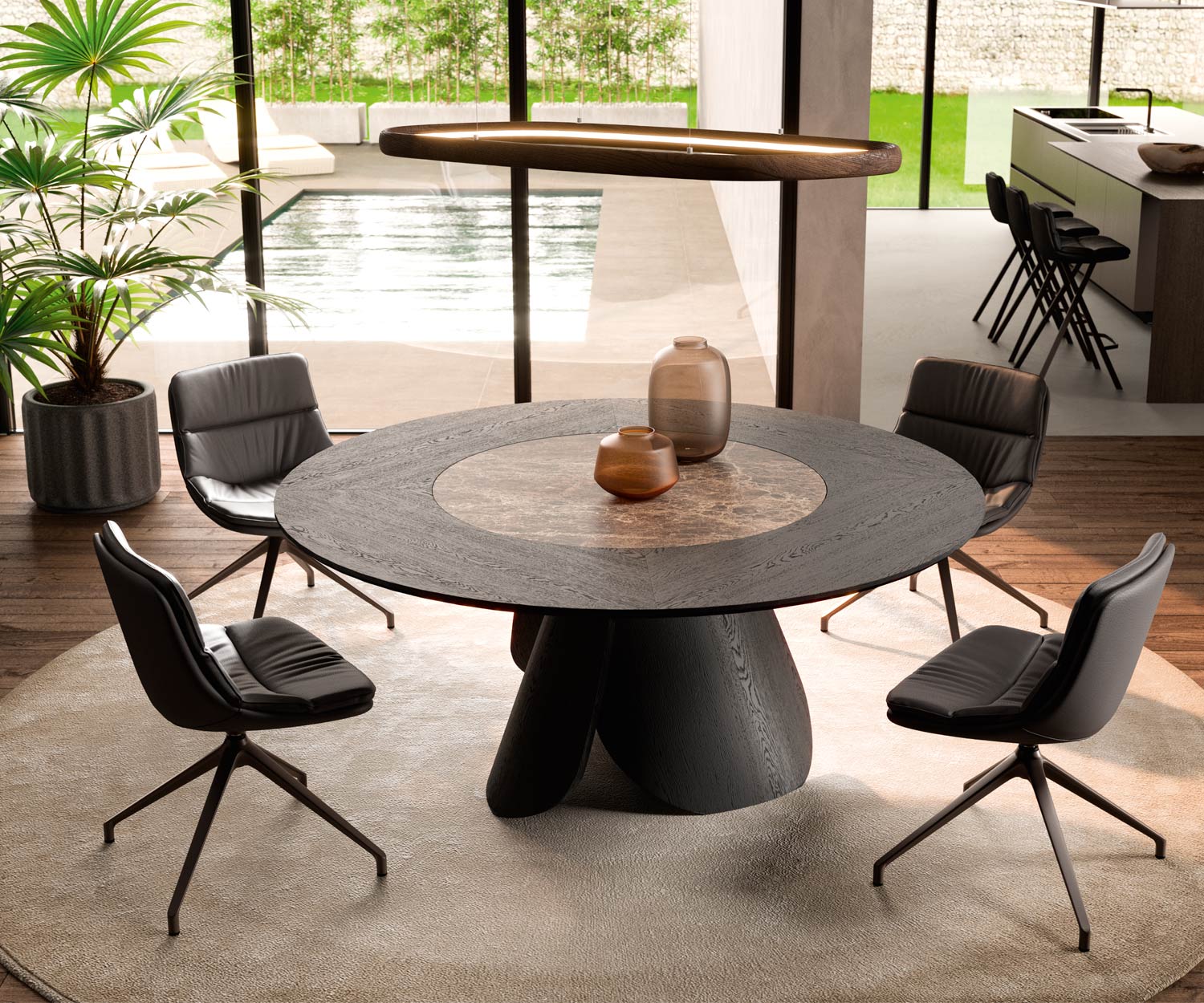 Sarza Funish Store -Sarza Funish Store Ozzio Veliero T314 Design Runder Esstisch Eiche Carbone Emperador